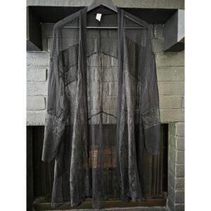 Victoria's Secret Black Paneled Lace Sheer open Front Kimono Duster Cover Up M/L